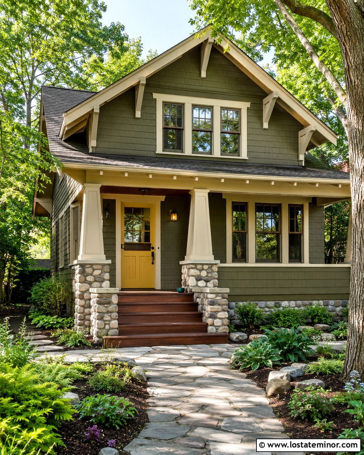 Olive Green Craftsman With Mustard Dutch Door - 30 Olive Green House Design With Dutch Door Ideas