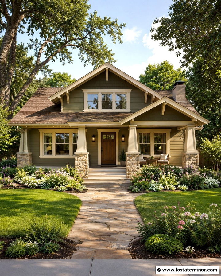 Olive Green Craftsman With Shake Gables - 30 Olive Green House Design With Gables Ideas