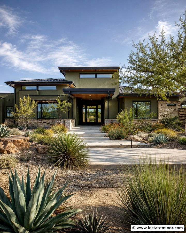 Olive Green Desert House With Black Clerestory Windows - 30 Olive Green House Design With Window Frames Ideas