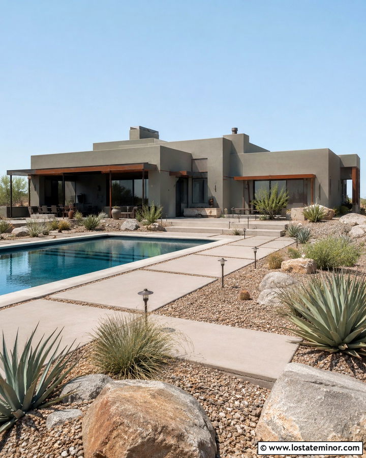 Olive Green Desert House With Pool - 30 Olive Green House Design With Swimming Pool Ideas