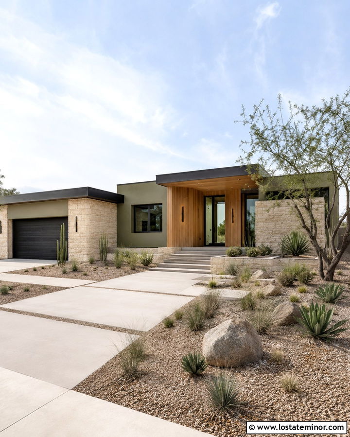Olive Green Desert Modern House With Linear Lights - 30 Olive Green House Design With Light Fixtures Ideas