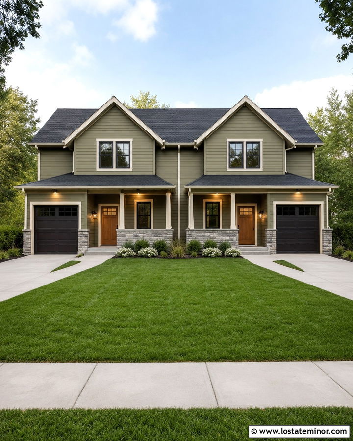 Olive Green Duplex With Matching Entry Lights - 30 Olive Green House Design With Lighting Ideas