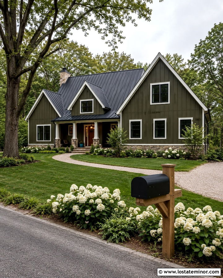Olive Green Farmhouse With Black Mailbox - 30 Olive Green House Design With Mailbox Ideas