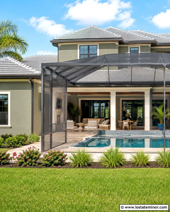 Olive Green Florida House With Screened Pool - 30 Olive Green House Design With Swimming Pool Ideas