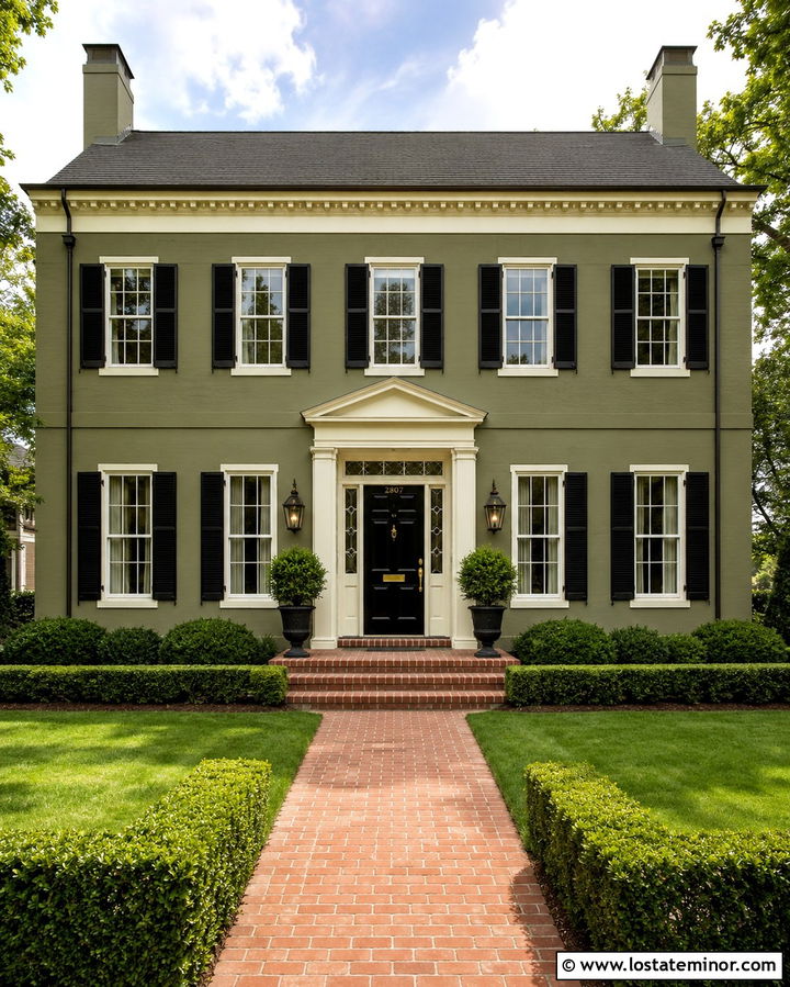 Olive Green Georgian House With Antique Brass Numbers - 30 Olive Green House Design With House Numbers Ideas