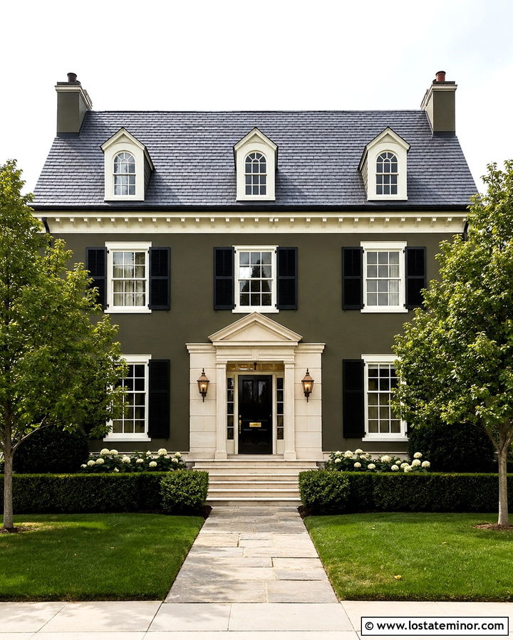 Olive Green Georgian House With Cut Stone - 30 Olive Green House Design With Stone Accents Ideas