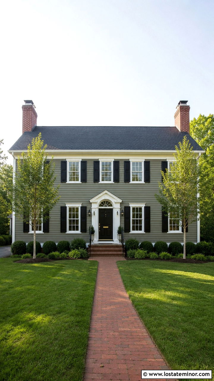Olive Green Georgian House With Double Chimneys - 30 Olive Green House Design With Chimney Ideas