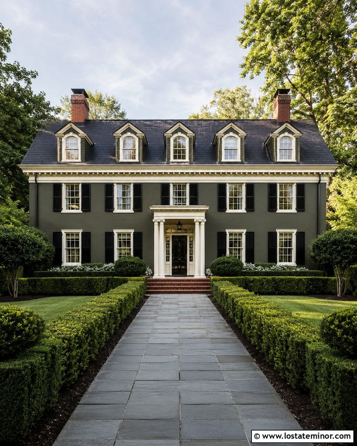 Olive Green Georgian House With Symmetrical Dormers - 30 Olive Green House Design With Dormers Ideas