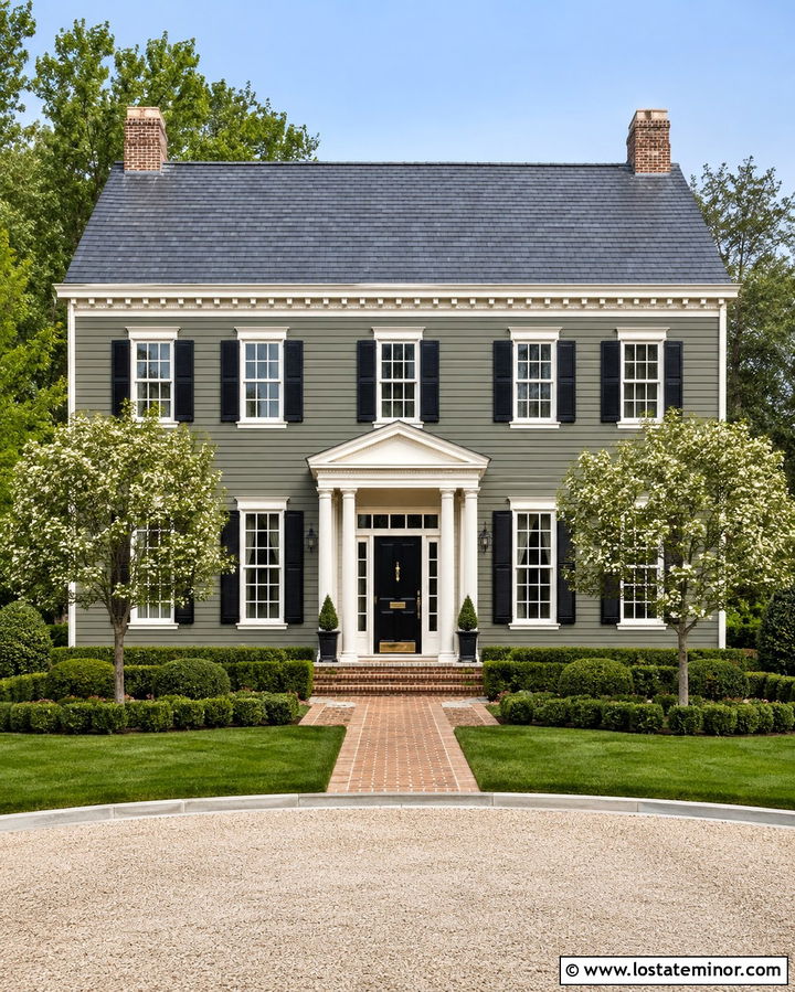 Olive Green Georgian House With White Divided Light Windows - 30 Olive Green House Design With Window Frames Ideas