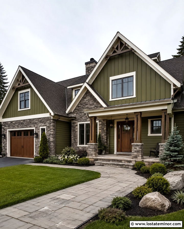 Olive Green House With Architectural Shingles - 30 Olive Green House Design With Shingles Ideas