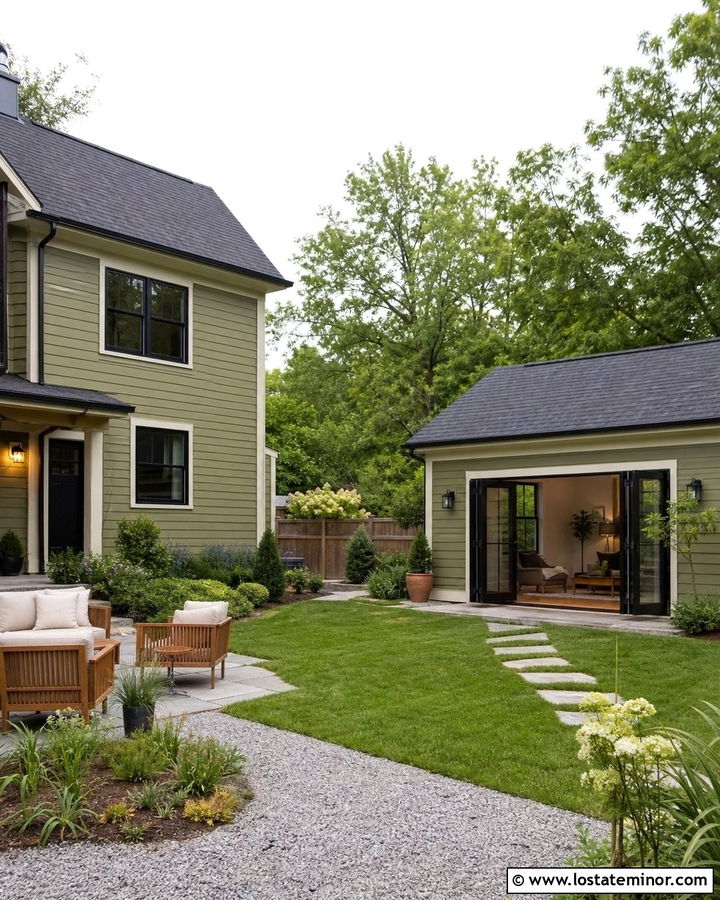 Olive Green House With Backyard Studio - 30 Olive Green House Design With Backyard Ideas