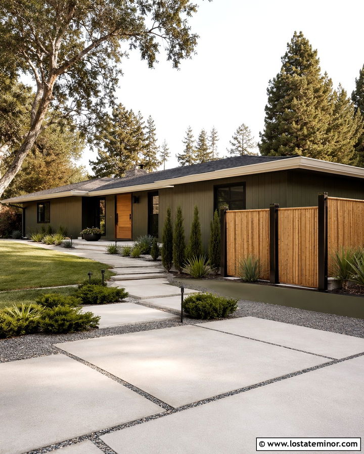 Olive Green House With Bamboo Privacy Fence - 30 Olive Green House Design With Fence Ideas