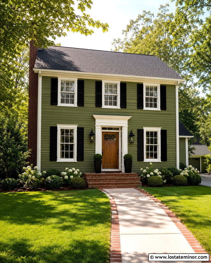 Olive Green House With Black Coach Lights - 30 Olive Green House Design With Light Fixtures Ideas