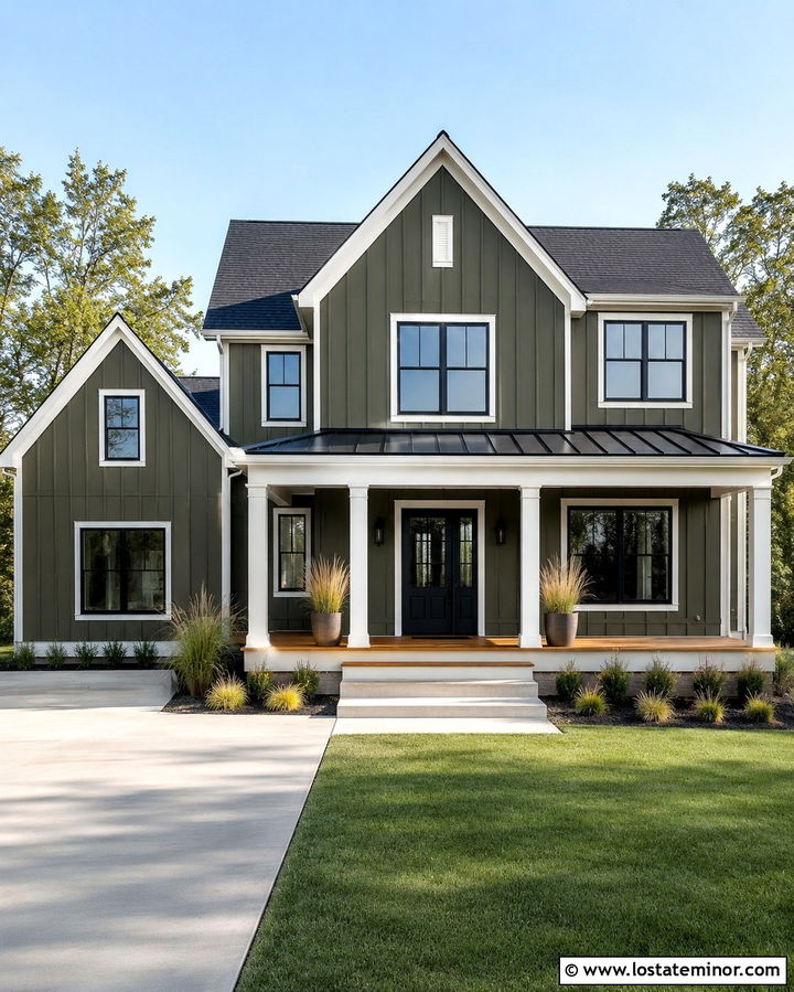Olive Green House With Black Entry Door - 30 Olive Green House Design With Entry Door Ideas