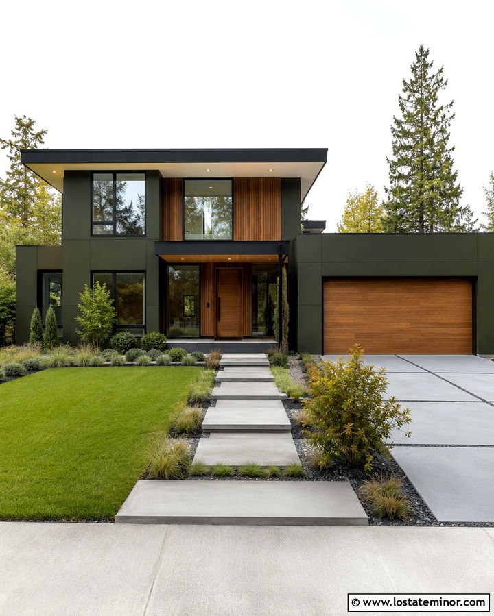Olive Green House With Black Flat Roof - 30 Olive Green House Design With Roof Ideas