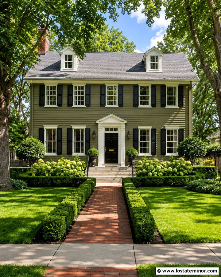 Olive Green House With Black Front Door - 30 Olive Green House Design With Front Door Ideas