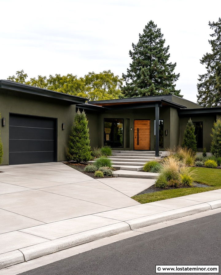 Olive Green House With Black Garage Door - 30 Olive Green House Design With Garage Door Ideas