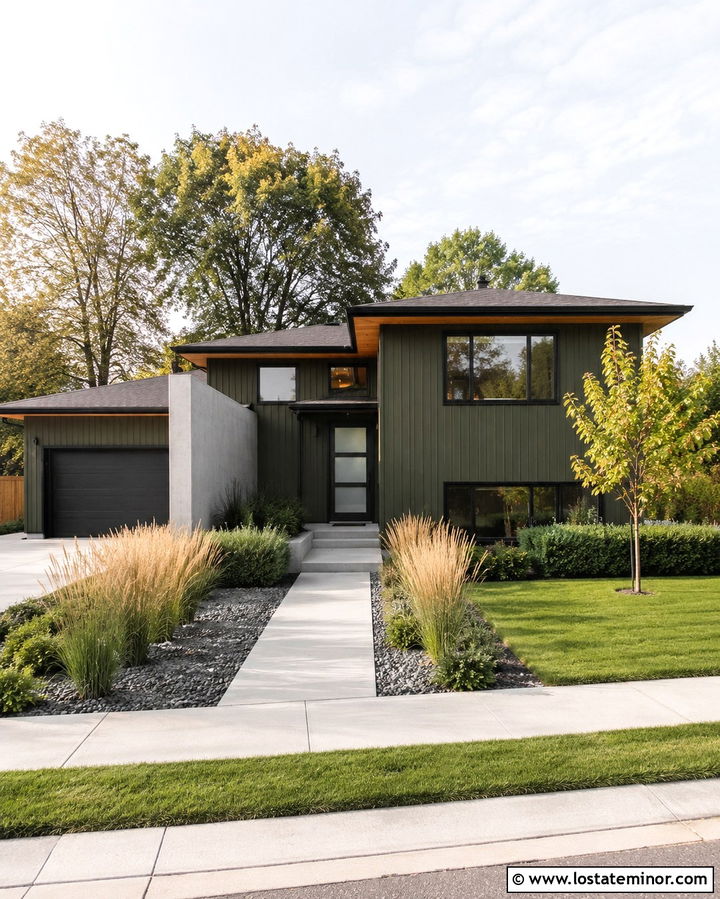 Olive Green House With Black Glass Front Door - 30 Olive Green House Design With Front Door Ideas
