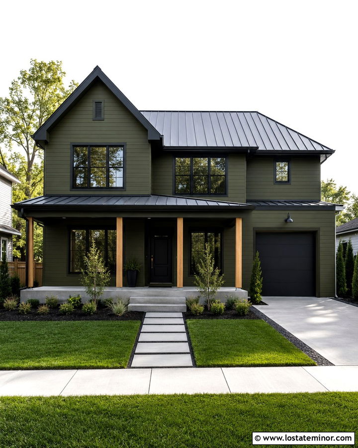 Olive Green House With Black Porch Ceiling - 30 Olive Green House Design With Porch Ceiling Ideas
