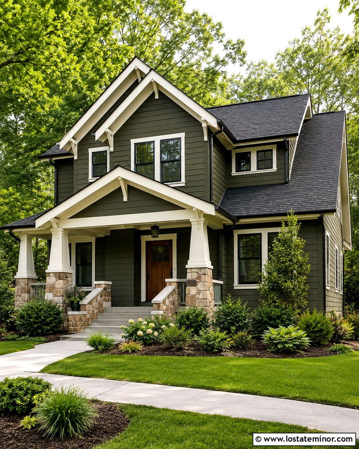Olive Green House With Black Shingle Roof - 30 Olive Green House Design With Roof Ideas