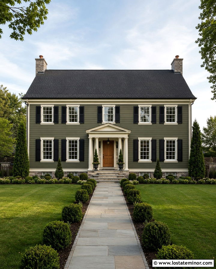 Olive Green House With Black Shutters And Shingles - 30 Olive Green House Design With Shingles Ideas