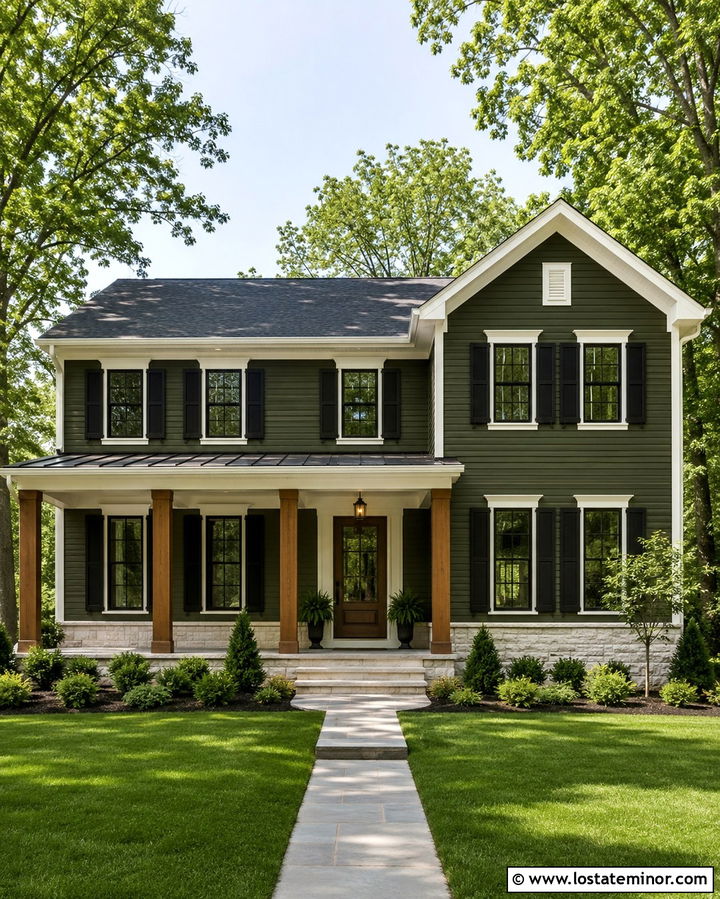 Olive Green House With Black Storm Door - 30 Olive Green House Design With Storm Door Ideas