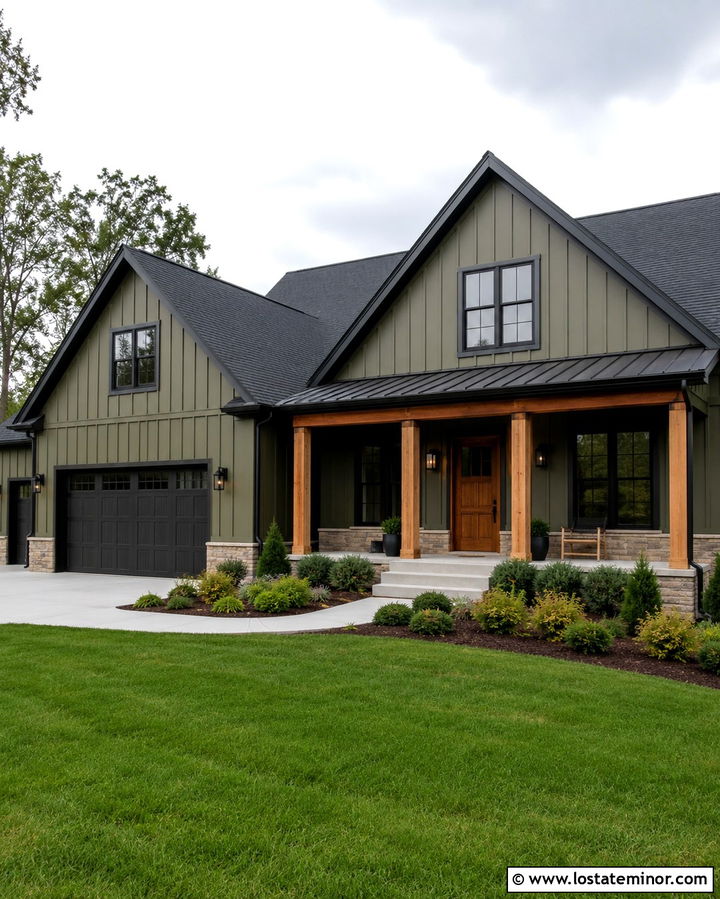 Olive Green House With Black Trim - 30 Olive Green House Design With Trim Ideas