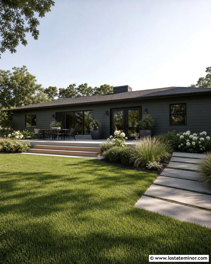 Olive Green House With Black Window Frames - 30 Olive Green House Design With Backyard Ideas