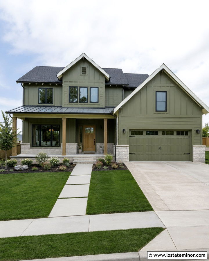 Olive Green House With Black Window Trim - 30 Olive Green House Design With Trim Ideas
