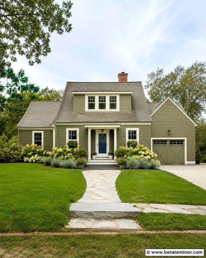 Olive Green House With Blue Front Door And Storm Door - 30 Olive Green House Design With Storm Door Ideas