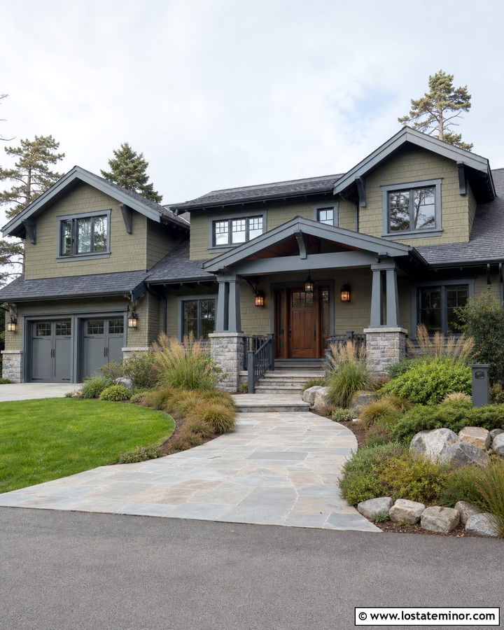 Olive Green House With Blue Gray Trim - 30 Olive Green House Design With Accents Ideas
