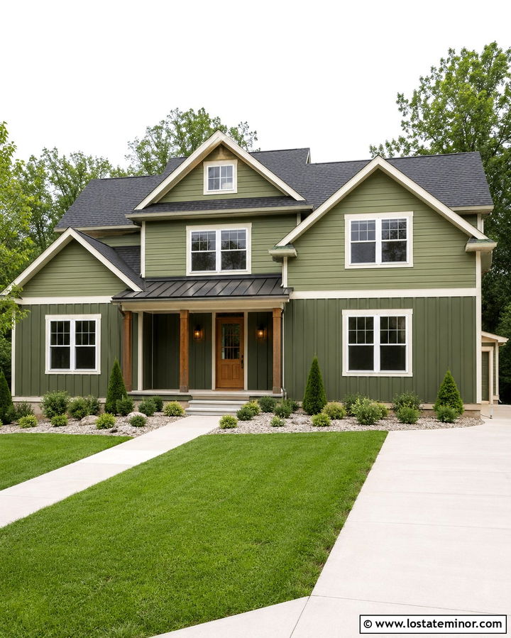 Olive Green House With Board And Batten Wainscoting - 30 Olive Green House Design With Wainscoting Ideas