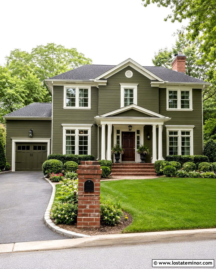 Olive Green House With Brick Mailbox Column - 30 Olive Green House Design With Mailbox Ideas