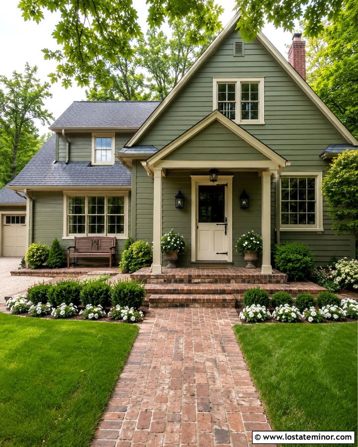 Olive Green House With Brick Porch - 30 Olive Green House Design With Dutch Door Ideas