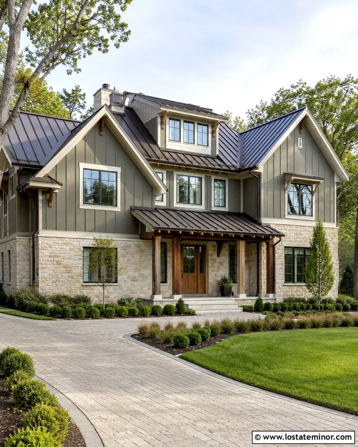 Olive Green House With Bronze Metal Roof - 30 Olive Green House Design With Roof Ideas