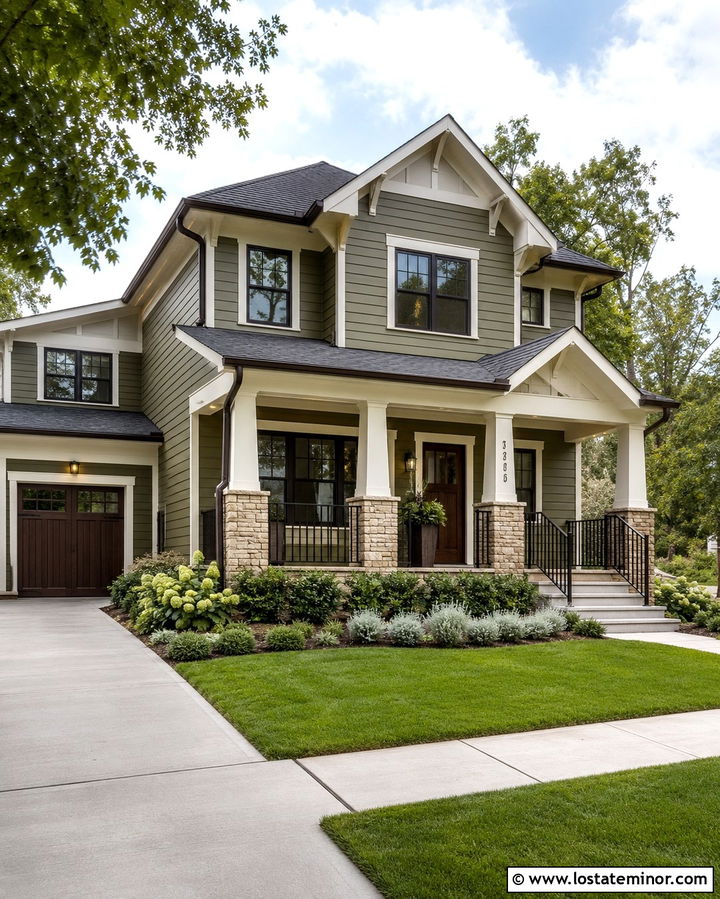 Olive Green House With Bronze Railings - 30 Olive Green House Design With Railings Ideas