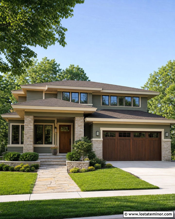 Olive Green House With Bronze Windows - 30 Olive Green House Design With Accents Ideas