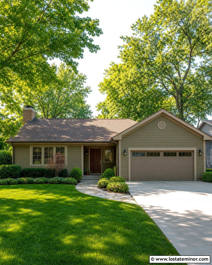 Olive Green House With Brown Roof And Taupe Trim - 30 Olive Green House Design With Accents Ideas