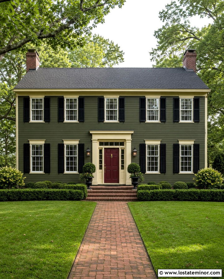 Olive Green House With Burgundy Entry Door - 30 Olive Green House Design With Entry Door Ideas