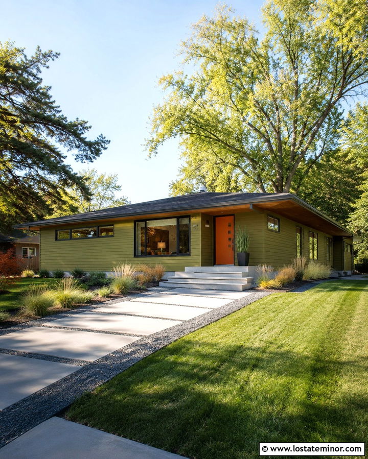 Olive Green House With Burnt Orange Front Door - 30 Olive Green House Design With Front Door Ideas