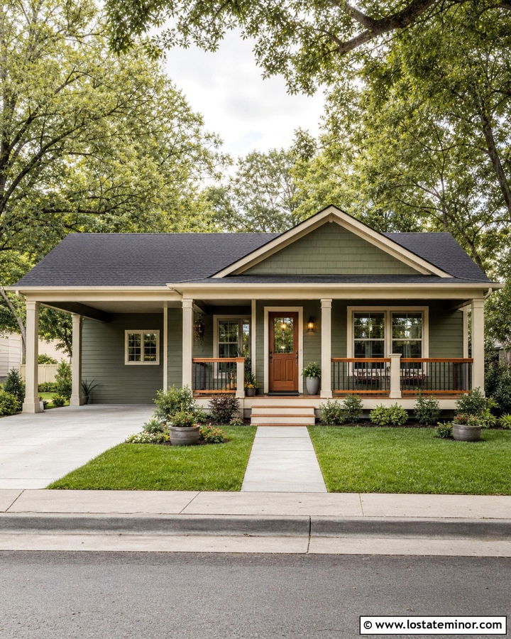 Olive Green House With Carport Porch Extension - 30 Olive Green House Design With Carport Ideas