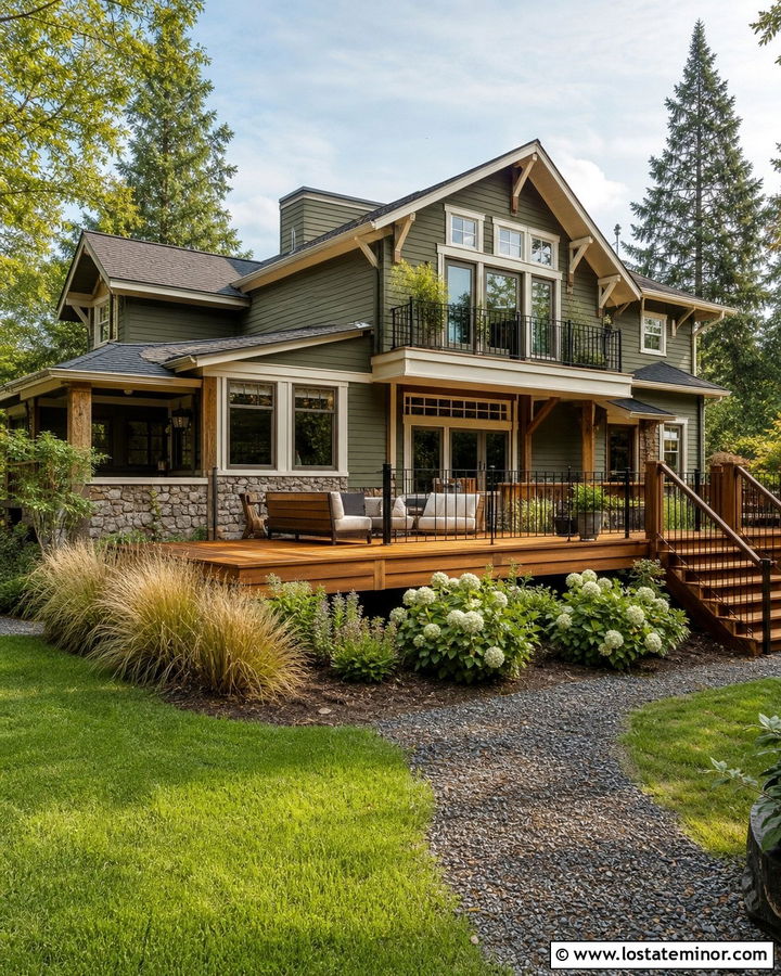 Olive Green House With Cedar Deck - 30 Olive Green House Design With Backyard Ideas