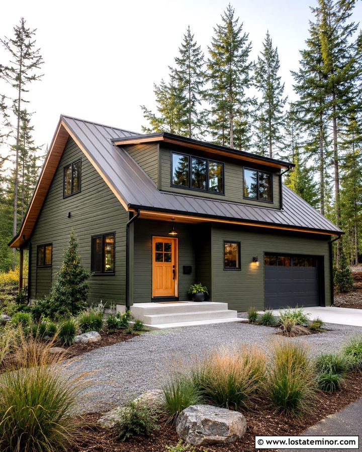 Olive Green House With Cedar Front Door - 30 Olive Green House Design With Front Door Ideas