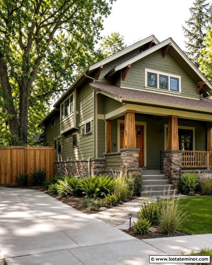 Olive Green House With Cedar Privacy Fence - 30 Olive Green House Design With Fence Ideas