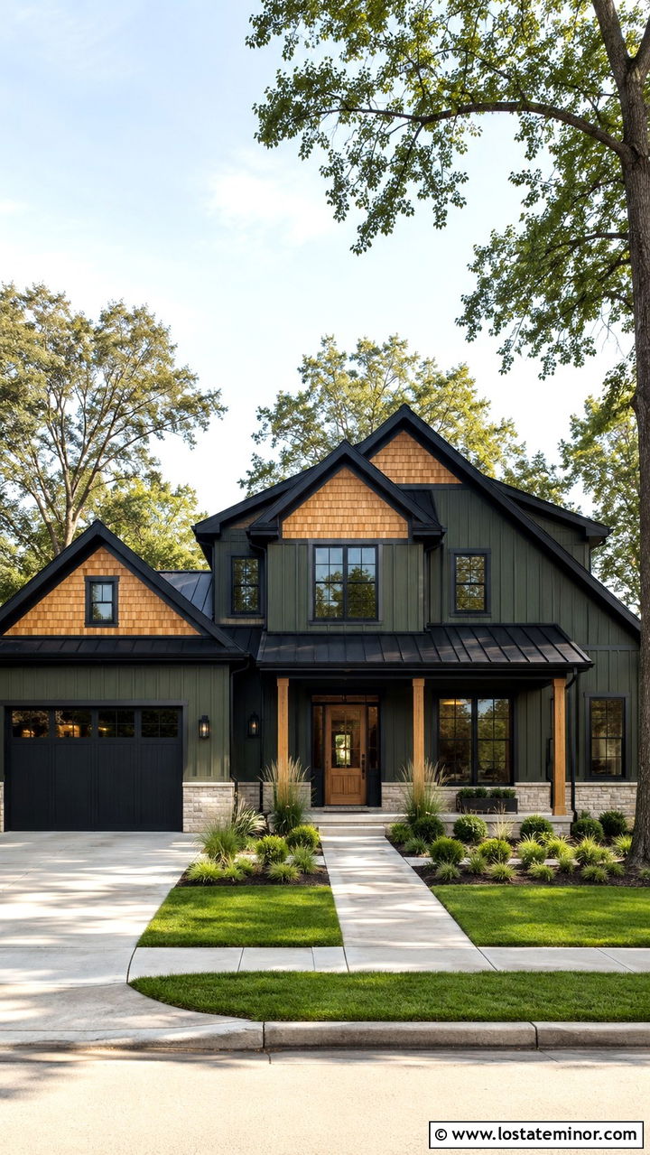 Olive Green House With Cedar Shake And Black Trim - 30 Olive Green House Design With Cedar Shake Ideas