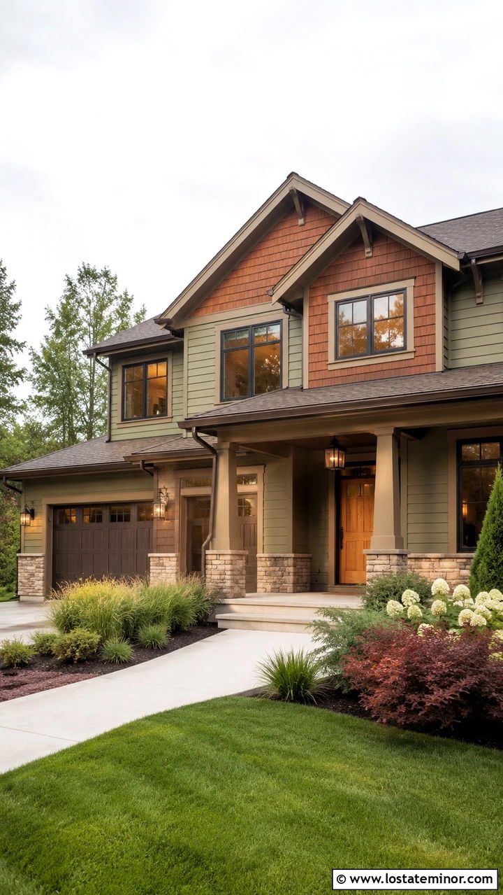 Olive Green House With Cedar Shake And Bronze Windows - 30 Olive Green House Design With Cedar Shake Ideas