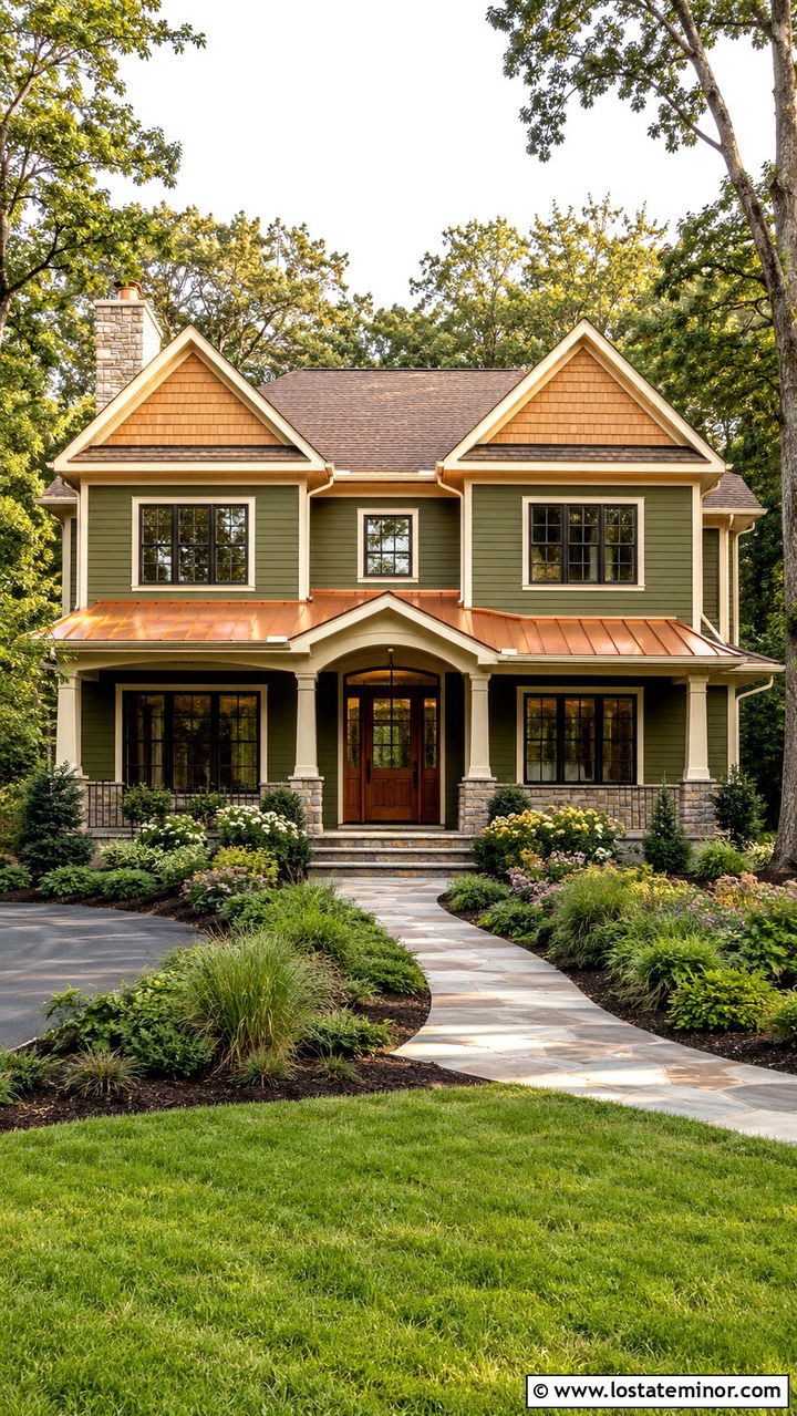Olive Green House With Cedar Shake And Copper Roof - 30 Olive Green House Design With Cedar Shake Ideas