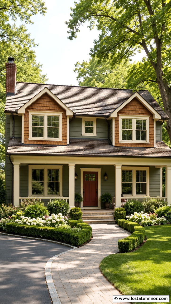 Olive Green House With Cedar Shake And Cream Trim - 30 Olive Green House Design With Cedar Shake Ideas