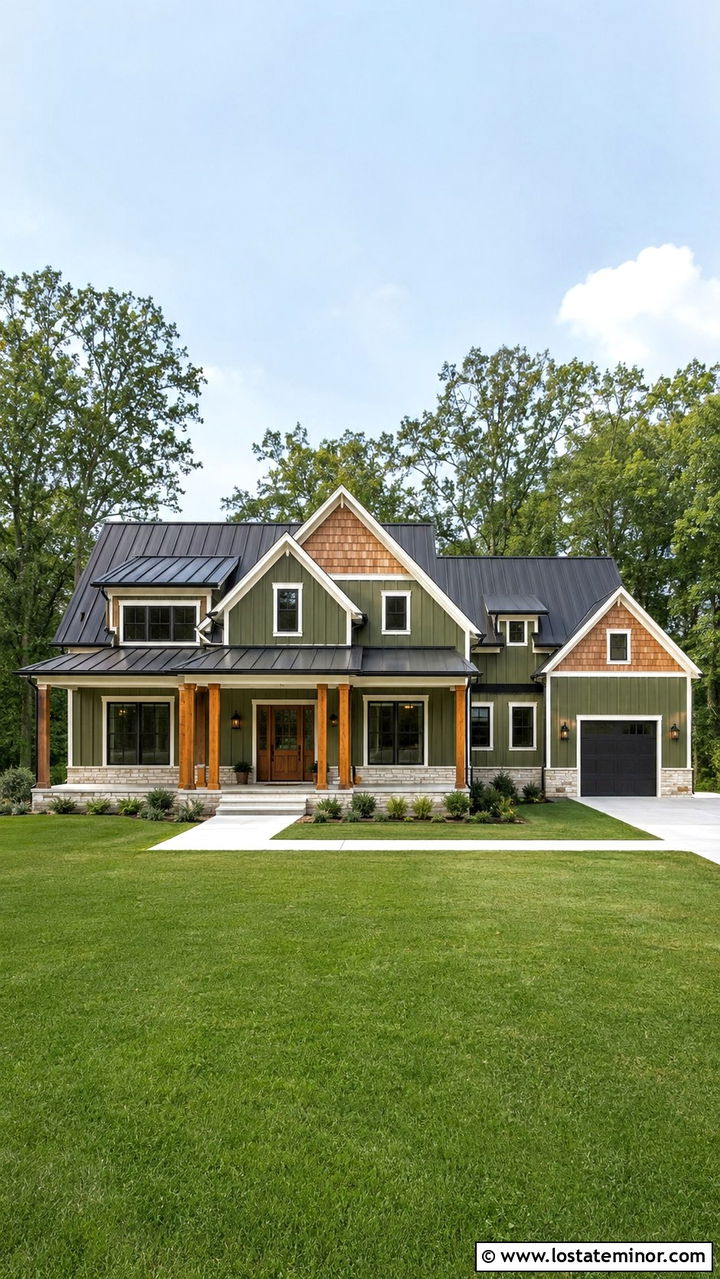 Olive Green House With Cedar Shake And Metal Roof - 30 Olive Green House Design With Cedar Shake Ideas