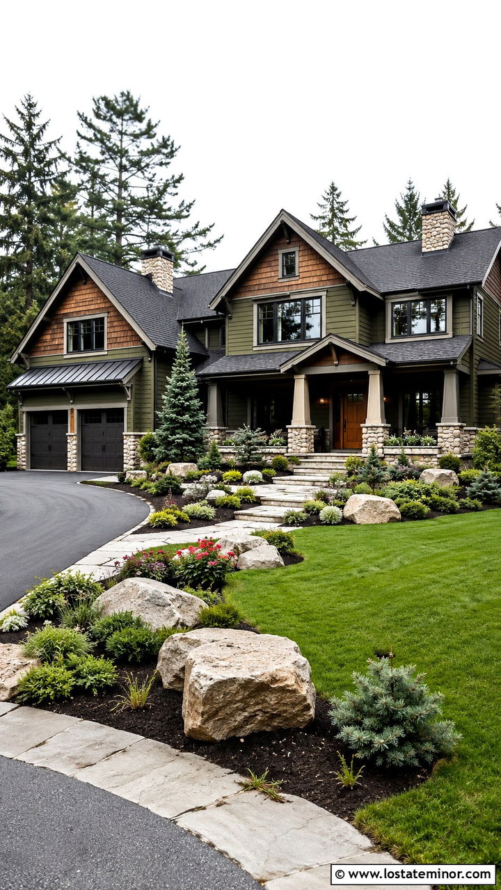 Olive Green House With Cedar Shake And Stone - 30 Olive Green House Design With Cedar Shake Ideas